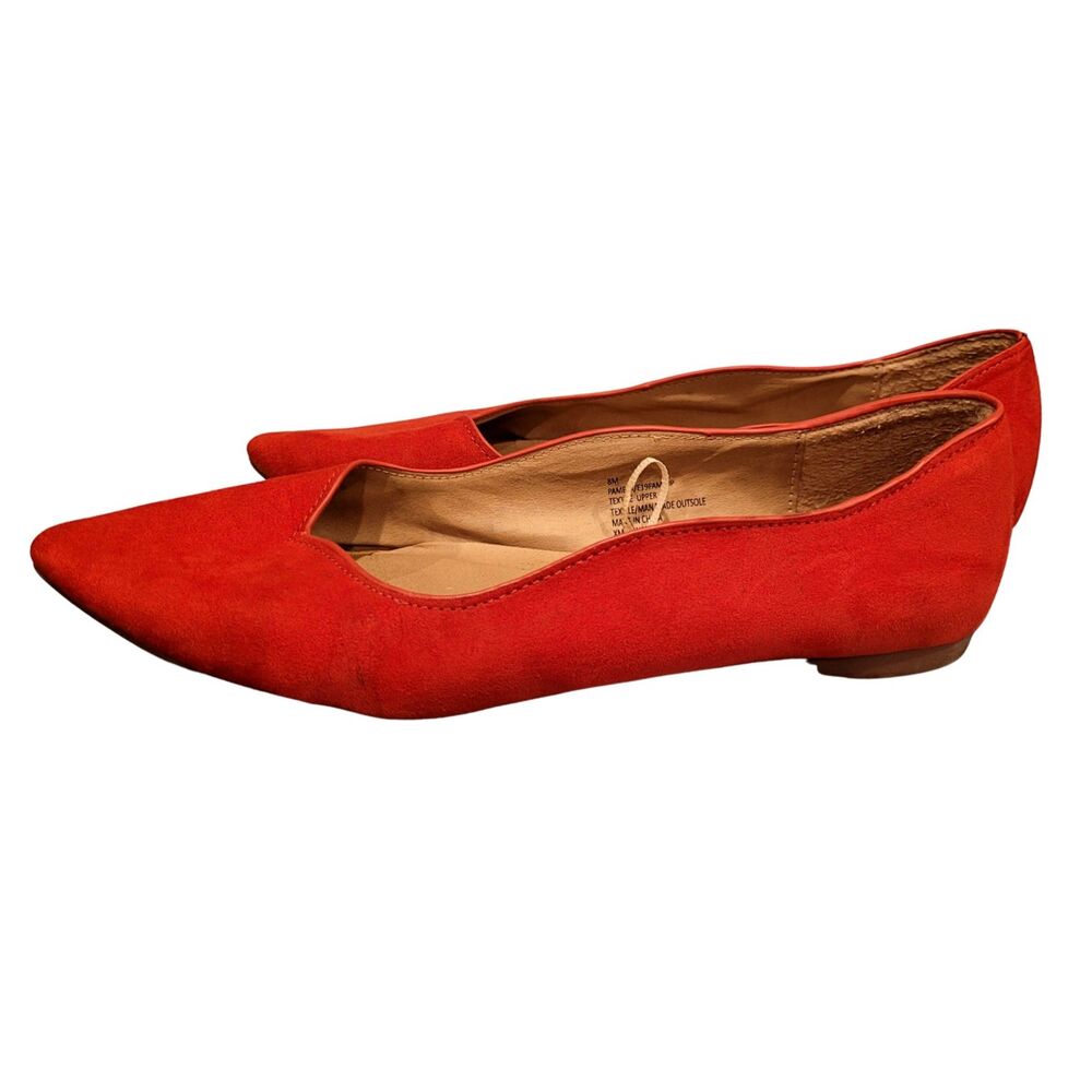 Esprit Red Pamela Textile Suede Scallop Edge Pointed Toe Flat Womens Shoes 8M
